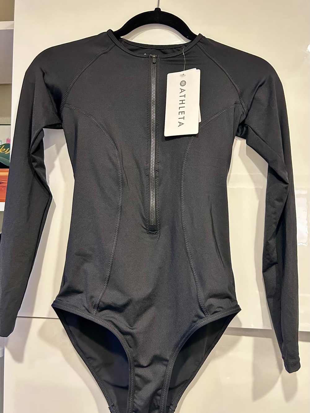 Athleta Cortes Long Sleeve One Piece Swimsuit Black XXS NWT